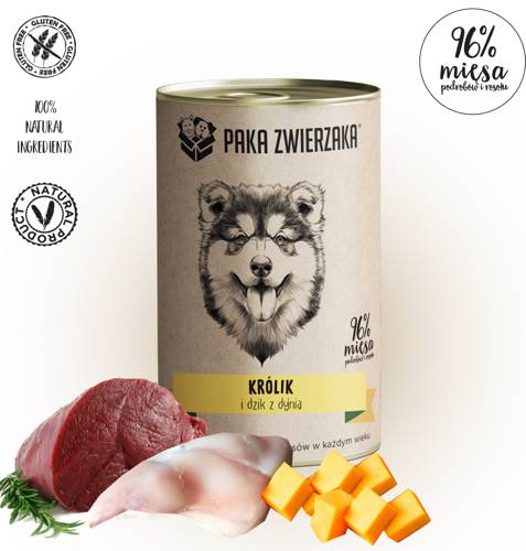 PAKA ZWIERZAKA Królik i dzik z dynią 400g karma mokra dla psów w każdym wieku