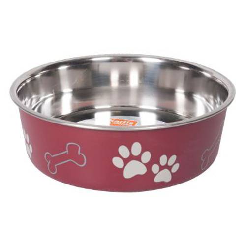 Karlie miska ze stali nierdzewnej z motywem łapek, ciemnoczerwona  300 ml, Ø 12 cm