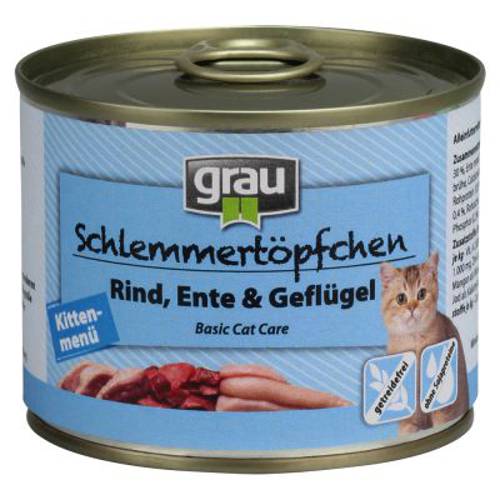 Grau Kitten, bezzbożowa,  z wołowiną, kaczką i drobiem 6 x 200 g