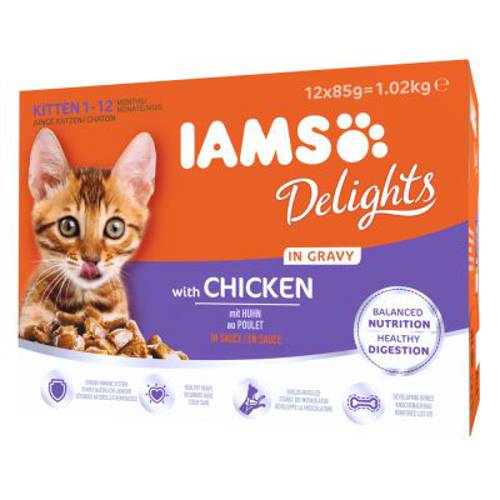 IAMS Delights Kitten w sosie Kurczak, 12 x 85 g