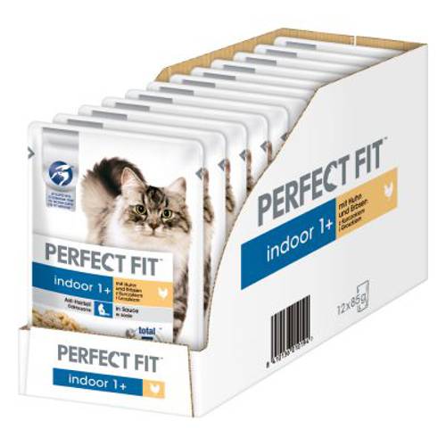 Perfect Fit Indoor 1+, kurczak i groch 12 x 85 g
