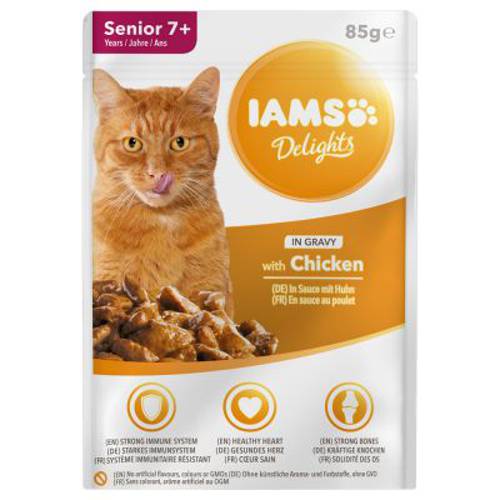 IAMS Delights Senior w sosie Kurczak, 12 x 85 g