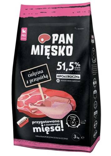 Pan Mięsko cielęcina z przepiórką dla szczeniąt 20kg XS + 3kg GRATIS