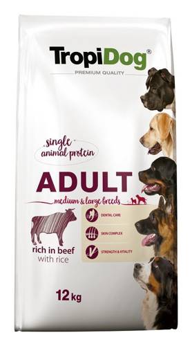 TropiDog Premium Adult M L Beef Rice 12kg