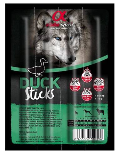 Alpha Spirit czteropak paluszków dla psa z kaczką 40g