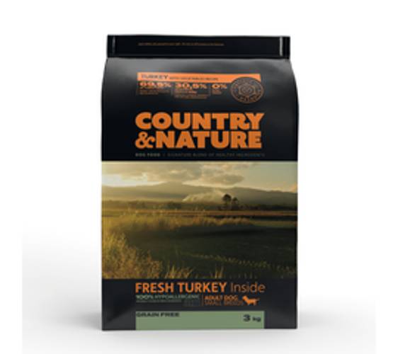 COUNTRY&NATURE Turkey with Vegetables Recipe. Karma dla psów ras małych - indyk z warzywami. Opakowanie 3 kg