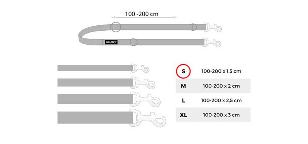 amiplay Smycz regulowana 6 in 1 Cotton S Czarny