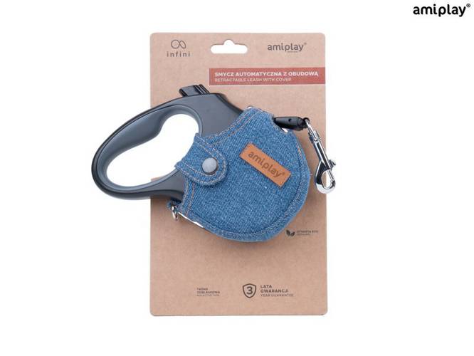 amiplay Smycz automatyczna infini z obudową Denim S Niebieski