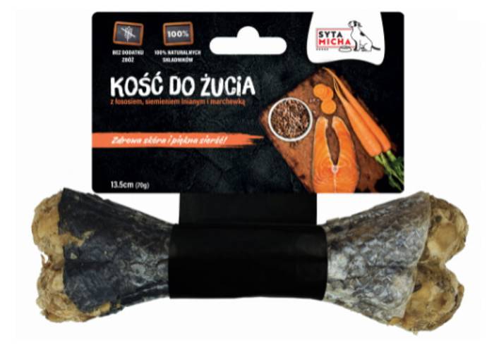 Kość do żucia na lśniącą sierść z łososiem 13,5 cm Syta Micha