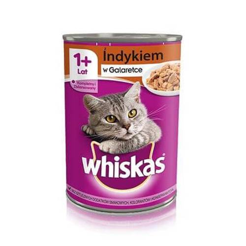 WHISKAS Adult puszka 400g - mokra karma dla dorosłych kotów z indykiem w galaretce