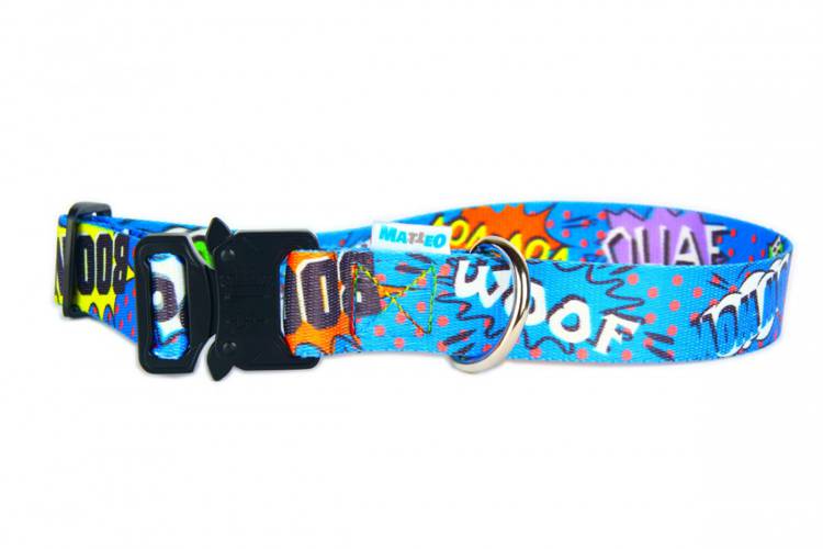 Obroża Klamra Metalowa - Graffiti Niebieskie 0525 25MM 32-58CM