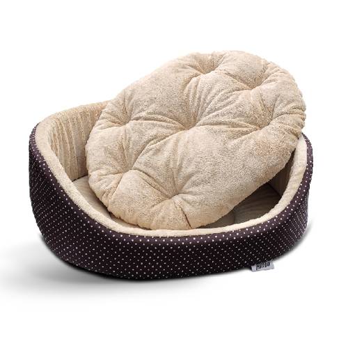 Hilton Legowisko brązowo - beżowe owalne z poduszką 53x44x16cm dla psa lub kota