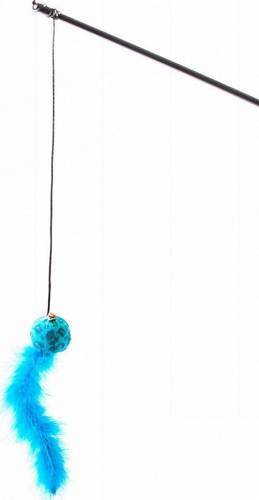 DINGO Wędka dla kota piłka z ogonkiem niebieska