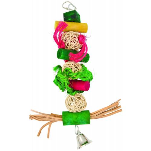Wisząca zabawka z kulkami, klockami, paskami i dzwonkiem