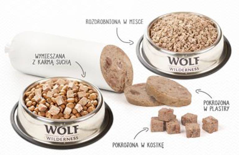 Wolf of Wilderness Adult, 6 x 400 g, kiełbaski Green Fields, jagnięcina