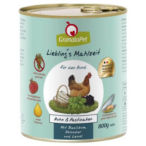 GranataPet Liebling's Mahlzeit karma dla psa, 6 x 800 g Cielęcina i królik z cukinią, dynią i olejem lnianym