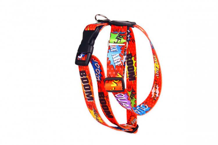 Szelki ze skórą - Graffiti Czerwone 0781 LED 20MM 60CM 36-60CM