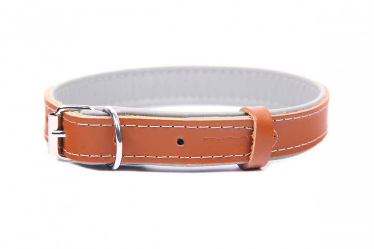 Obroża skóra Premium Brązowy-Szary 1184 14MM 31CM 23-28CM