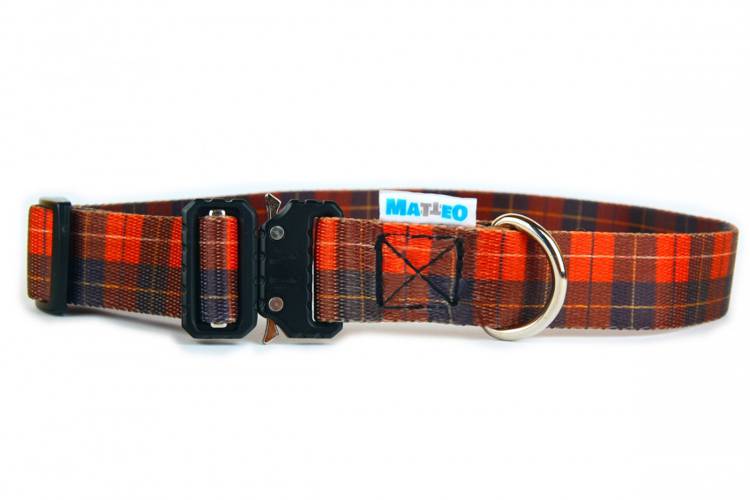 Obroża Klamra Metalowa - Szkocka Krata 0526 25MM 32-58CM