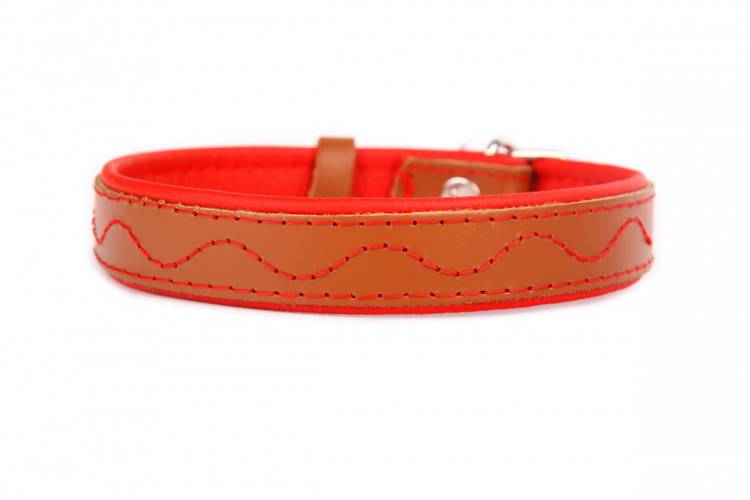 Obroża skóra Premium Fala – Brąz/Czerwony 1402 40MM 62CM 41-57CM