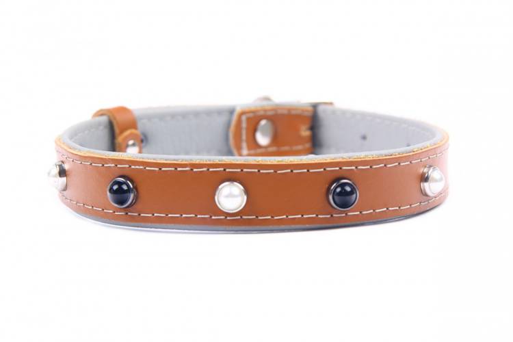 Obroża skóra Premium Kryształ - Brąz/Szary 1304 16MM 34CM 23-31CM