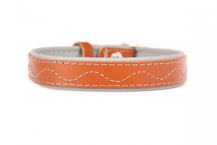 Obroża skóra Premium Fala – Brąz-Szary 1384 24MM 50CM 35-46CM