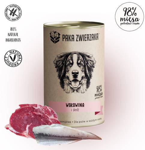 PAKA ZWIERZAKA Wołowina i śledź 400g karma mokra dla psów w każdym wieku