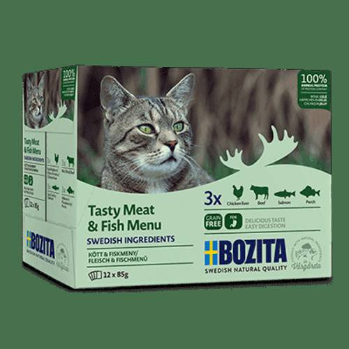 BOZITA Zestaw 12 saszetek: mięsne i rybne kawałki w galaretce 12x85g