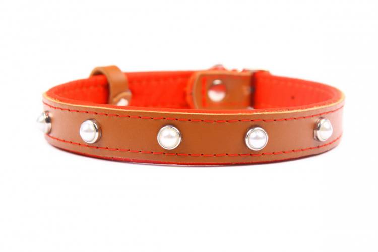 Obroża skóra Premium Kryształ - Brąz/Czerwony 1322 24MM 44CM 33-41CM