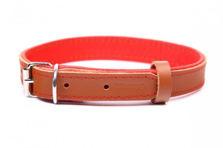 Obroża skóra Premium Brązowy-Czerwony 1232 30MM 56CM 38-51CM