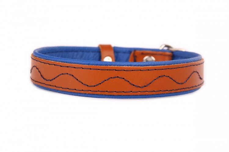 Obroża skóra Premium Fala – Brąz/Niebieski 1373 20MM 44CM 33-41CM