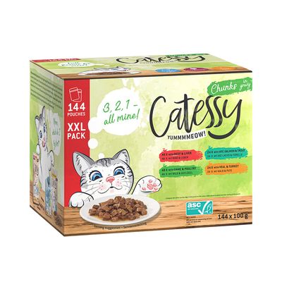 Pakiet mieszany XXL: Catessy Kawałeczki w sosie lub galarecie, 144 x 100 g