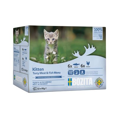 Bozita Kitten kawałki w sosie, pakiet mieszany, 12 x 85 g