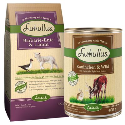Lukullus, kaczka piżmowa i jagnięcina 10 kg + Lukullus Natural, 6 x 400 g