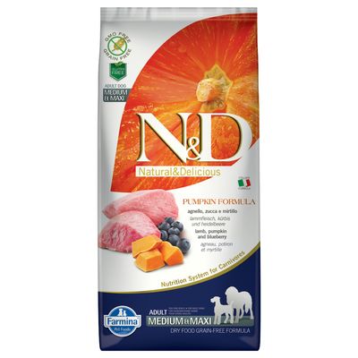 Farmina N&D Grain Free Adult Medium & Maxi, jagnięcina z dynią i borówkami