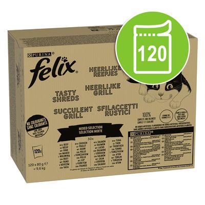 Megapakiet Felix Tasty Shreds, w sosie, 120 x 80 g