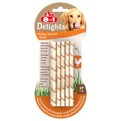 8in1 Delights Twisted Sticks dla małych psów, kurczak