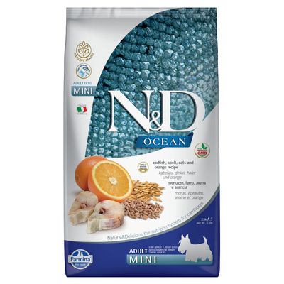 Farmina N&D Ocean Healthy Grains Adult Mini, dorsz z pomarańczą