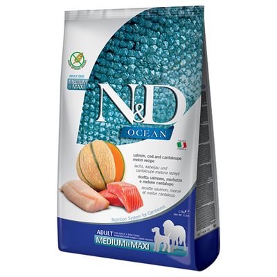 Farmina N&D Ocean Medium & Maxi, łosoś z dorszem i melonem