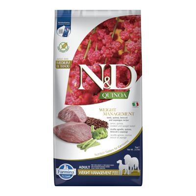 Farmina N&D Quinoa Weight Management, jagnięcina, komosa ryżowa, brokuły ze szparagami
