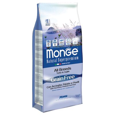 Monge Superpremium Grain Free All Breeds, sardele z ziemniakami i grochem