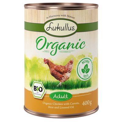 Lukullus Organic Adult, kurczak z marchewką (bez glutenu)