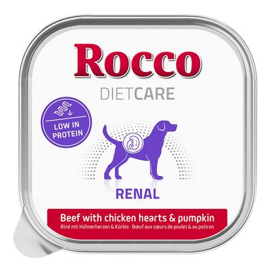 Rocco Diet Care Renal w tackach, wołowina z kurzymi sercami i dynią, 150 g