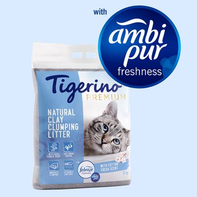 Tigerino Premium, żwirek dla kota - Ambi Pur, świeży zapach kwiatów bawełny