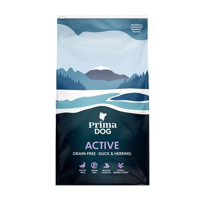 PrimaDog Adult Active Grain Free, kaczka i śledź