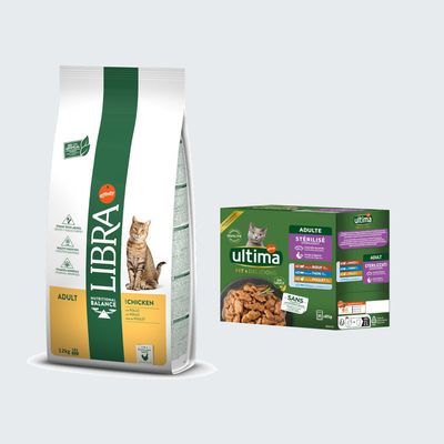 12 kg Libra Cat, sucha karma + Ultima Sterilised Cat, 8 x 85 g gratis!