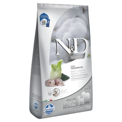 Farmina N&D Dog Adult Medium/Maxi White labraks, koper włoski i spirulina
