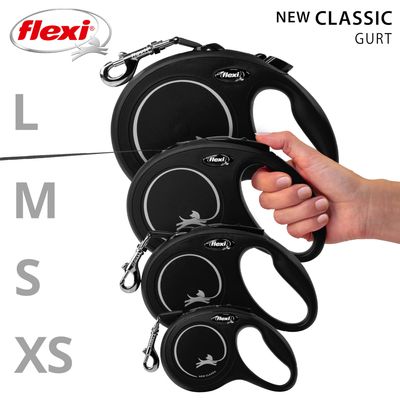 flexi Classic smycz taśmowa, czarna, 3 m