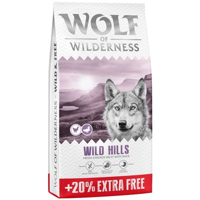 12 + 2,4 kg gratis! Wolf of Wilderness Adult, bez zbóż, 14,4 kg