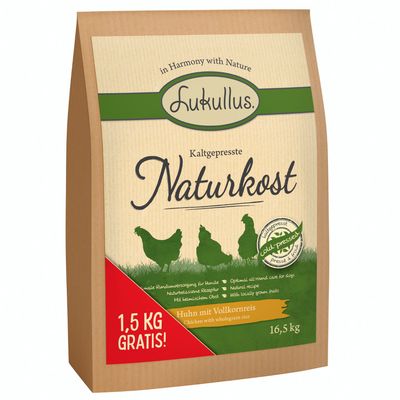 15 + 1,5 kg gratis! Lukullus Naturkost, tłoczony na zimno, kurczak z ryżem pełnoziarnistym, 16,5 kg